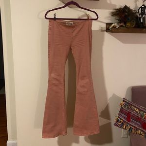 Free People Penny Pull-On Flare Jeans in Pink